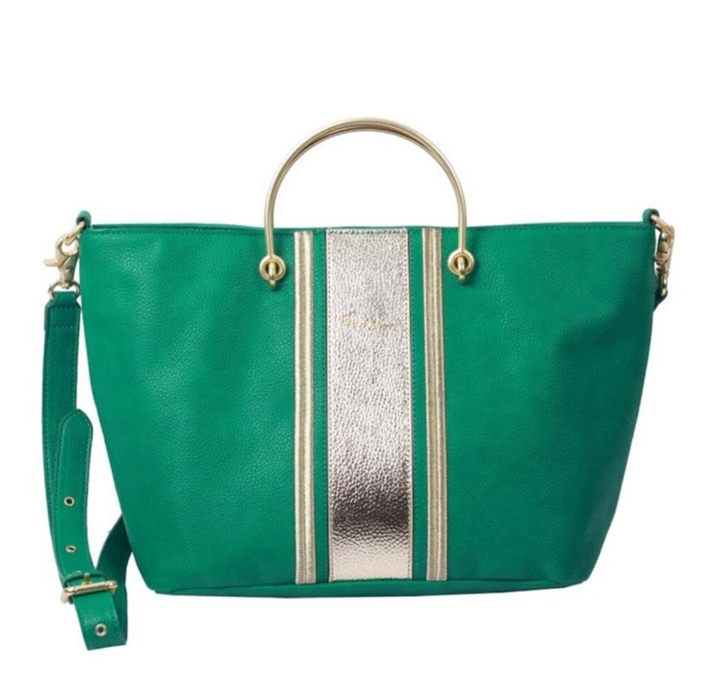 Foley & Corinna Harper Vegan Leather Ring Tote Green Gold Medium Colorful